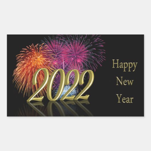 Gold Happy New Year 2022 Fireworks Rechthoekige Sticker (Voorkant)