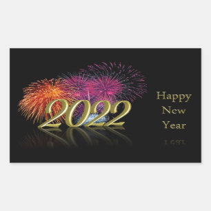 Gold Happy New Year 2022 Fireworks Rechthoekige Sticker