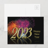 Gold Happy New Year 2023 Fireworks Feestdagenkaart (Voorkant / Achterkant)