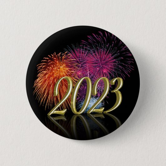 Gold Happy New Year 2023 Fireworks Ronde Button 5,7 Cm (Voorkant)