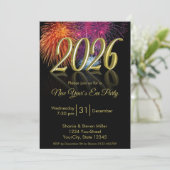 Gold Happy New Year 2026 Fireworks Invitation Kaart (Staand voorkant)