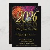 Gold Happy New Year 2026 Fireworks Invitation Kaart (Voorkant / Achterkant)
