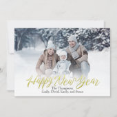 Gold Happy New Year Calligrafie Script 1 Foto Feestdagenkaart (Voorkant)