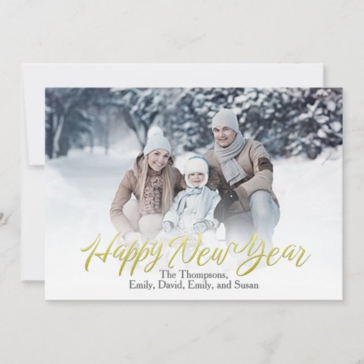 Gold Happy New Year Calligrafie Script 1 Foto Feestdagenkaart (Voorkant)
