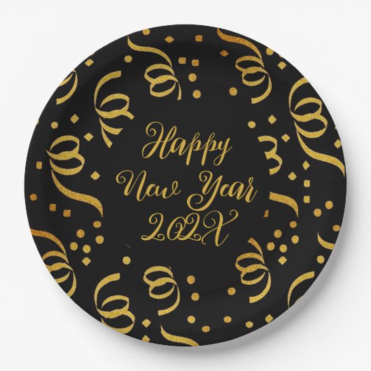 Gold Happy New Year Custom Wording Confetti Papieren Bordje (Voorkant)