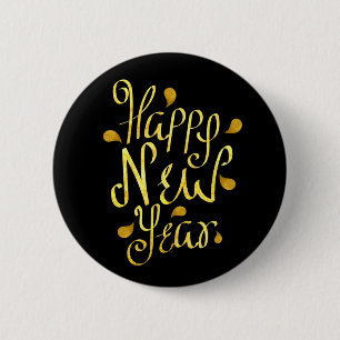 Gold Happy Nieuwjaar Ronde Button 5,7 Cm