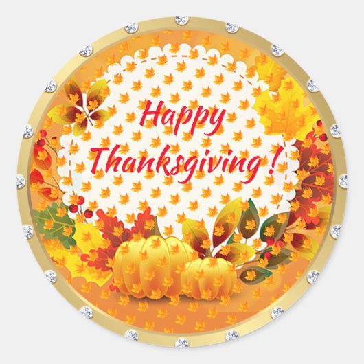 Gold Happy Thanksgiving-Herfst Ronde Sticker (Voorkant)
