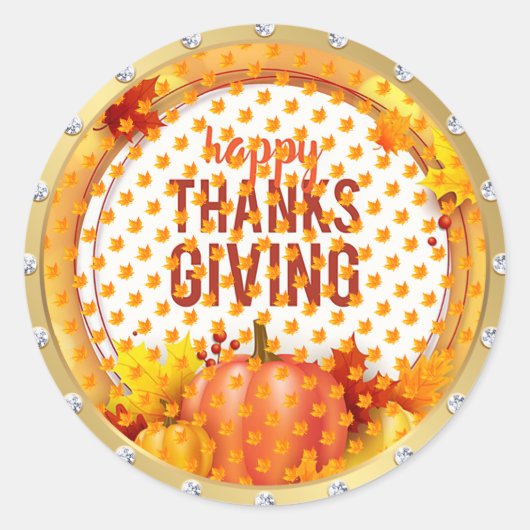 Gold Happy Thanksgiving-Herfst Ronde Sticker (Voorkant)