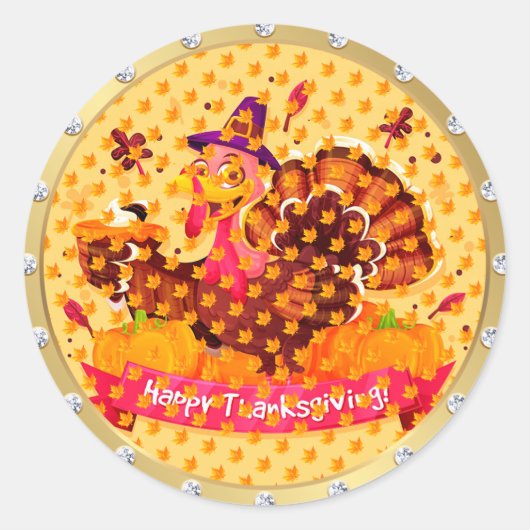 Gold Happy Thanksgiving-Herfst Ronde Sticker (Voorkant)