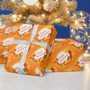 Gold Happy Thanksgiving Pumpkin Cadeaupapier