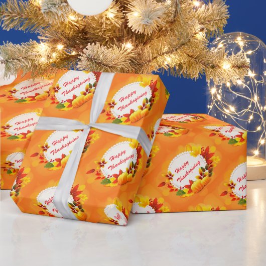 Gold Happy Thanksgiving Pumpkin Cadeaupapier (Feestdagen)