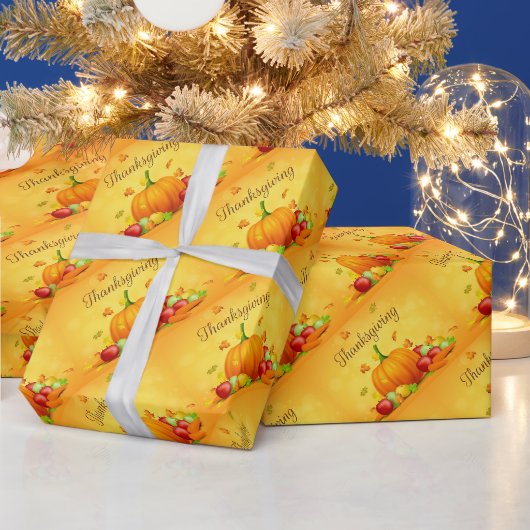 Gold Happy Thanksgiving Pumpkin Cadeaupapier (Feestdagen)