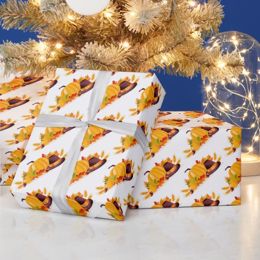 Gold Happy Thanksgiving Pumpkin Cadeaupapier (Feestdagen)