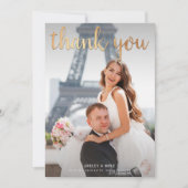 Gold Hartelijk dank 2 zwart-wit fotohuwelijk Bedankkaart (Voorkant)