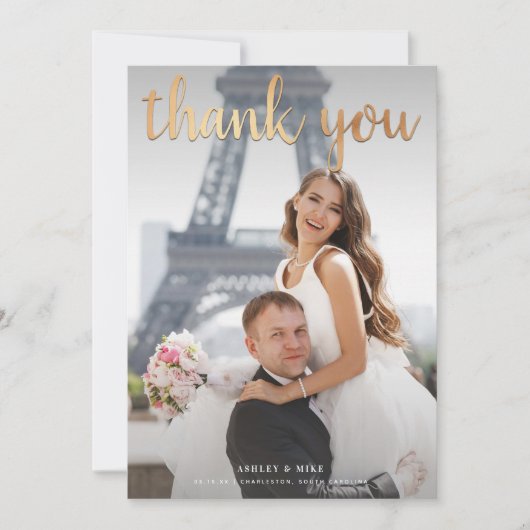 Gold Hartelijk dank 2 zwart-wit fotohuwelijk Bedankkaart (Voorkant)