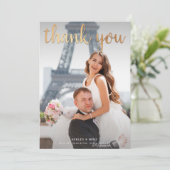 Gold Hartelijk dank 2 zwart-wit fotohuwelijk Bedankkaart (Staand voorkant)