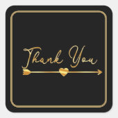 Gold Hartelijk dank met Pijl op zwarte achtergrond Vierkante Sticker (Voorkant)