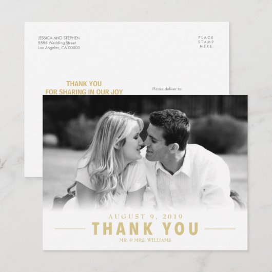 Gold Hartelijk dank voor uw Briefkaart op aangepas (Voorkant / Achterkant)