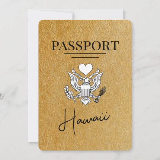 Gold Hawaii Passport Uitnodiging voor een bruiloft (Achterkant)