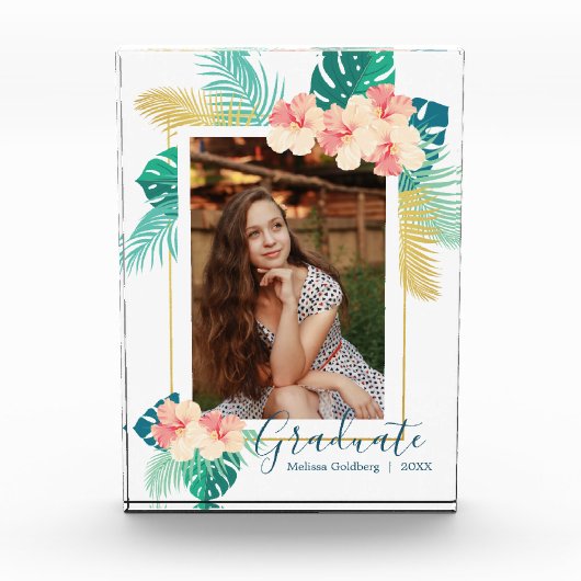 Gold Hawaiian Hibiscus Afstuderen Afstuderen Fotoblokken (Voorkant)
