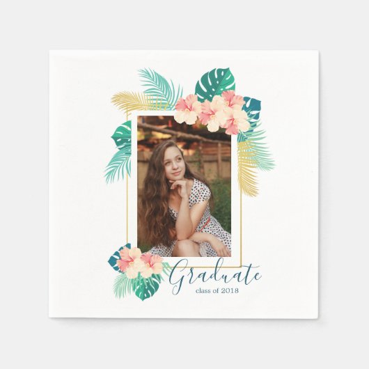 Gold Hawaiian Hibiscus Graduation Party Napkins Servetten (Voorkant)