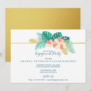 Gold Hawaiian Hibiscus Wedding Engagement Party Kaart