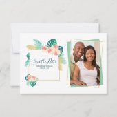 Gold Hawaiian Hibiscus Wedding Save the Date (Voorkant)