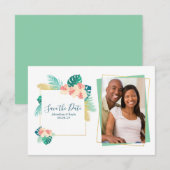 Gold Hawaiian Hibiscus Wedding Save the Date (Voorkant / Achterkant)