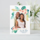 Gold Hawaiian Hibiscus Wedding Save the Date (Staand voorkant)