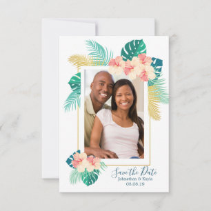 Gold Hawaiian Hibiscus Wedding Save the Date