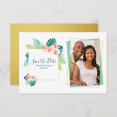 Gold Hawaiian Hibiscus Wedding Save the Date (Voorkant / Achterkant)