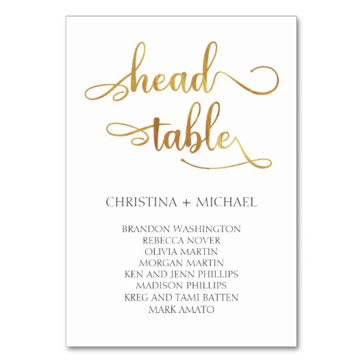Gold "Head Table" Wedding Seating Chart 3.5x5 Kaart (Voorkant)