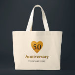 Gold Heart 50e Jubileum gepersonaliseerd Grote Tote Bag<br><div class="desc">Deze gepersonaliseerde naam monogram Gold Heart 50th Jubileum leuke  canvas tas. Je kunt het 50e Jubileum vieren op Golden Heart om die speciale datum van 50 jaar samen te vieren. Pas de tekst "uw namen" aan.</div>