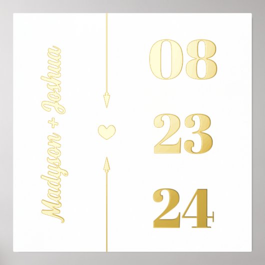 Gold Heart Arrows Names Jubileum Date Folie Afdrukken (Voorkant)