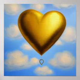 Gold Heart-ballon in het Poster Sky
