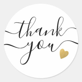 Gold Heart Black And White Thank You   Ronde Sticker