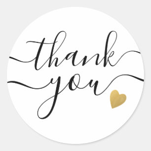 Gold Heart Black And White Thank You Ronde Sticker