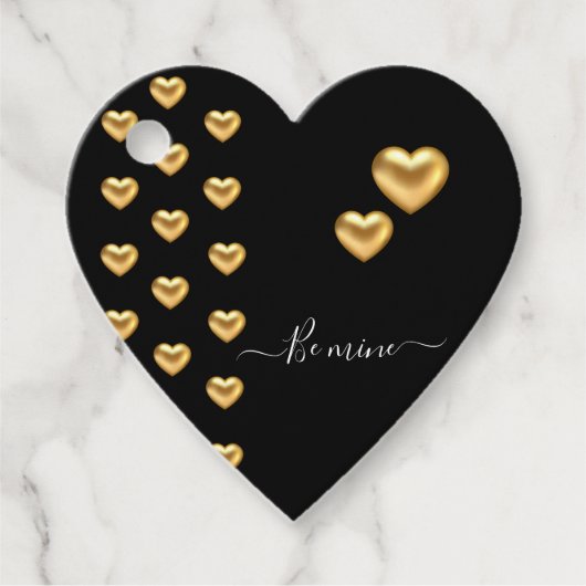 Gold Heart Black Valentijn Flat Wenskaart Bedankjes Labels (Voorkant)