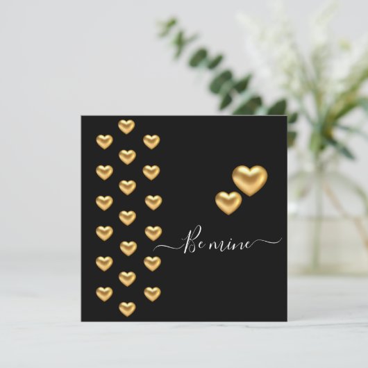 Gold Heart Black Valentijn Flat Wenskaart Kaart (Staand voorkant)
