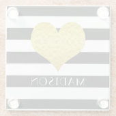Gold Heart Black White Stripes Pattern Name Glazen Onderzetter (Achterkant)