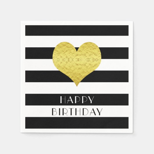 Gold Heart Black White Stripes Pattern Name Servet (Voorkant)