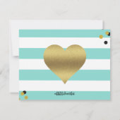 Gold Heart Blauwgroen Blue Party Shower Kaart (Achterkant)