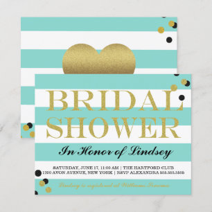 Gold Heart Blauwgroen Blue Party Shower Kaart