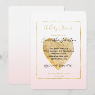 Gold Heart Blush Pink Ombre Baby shower Kaart
