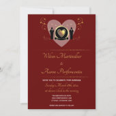 Gold Heart Bourgondië Mannelijke LGBTQ bruiloft ui Kaart (Voorkant)