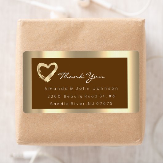 Gold Heart Browns Lijst Wedding Bridal RSVP Etiket (Insitu)