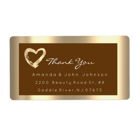 Gold Heart Browns Lijst Wedding Bridal RSVP Etiket (Voorkant)