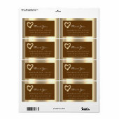 Gold Heart Browns Lijst Wedding Bridal RSVP Etiket (Full Sheet)