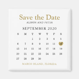 Gold Heart Calendar Wedding Save the Date Magneet