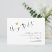 Gold Heart Calligraphy Cute Simple Change the Date Aankondiging (Staand voorkant)